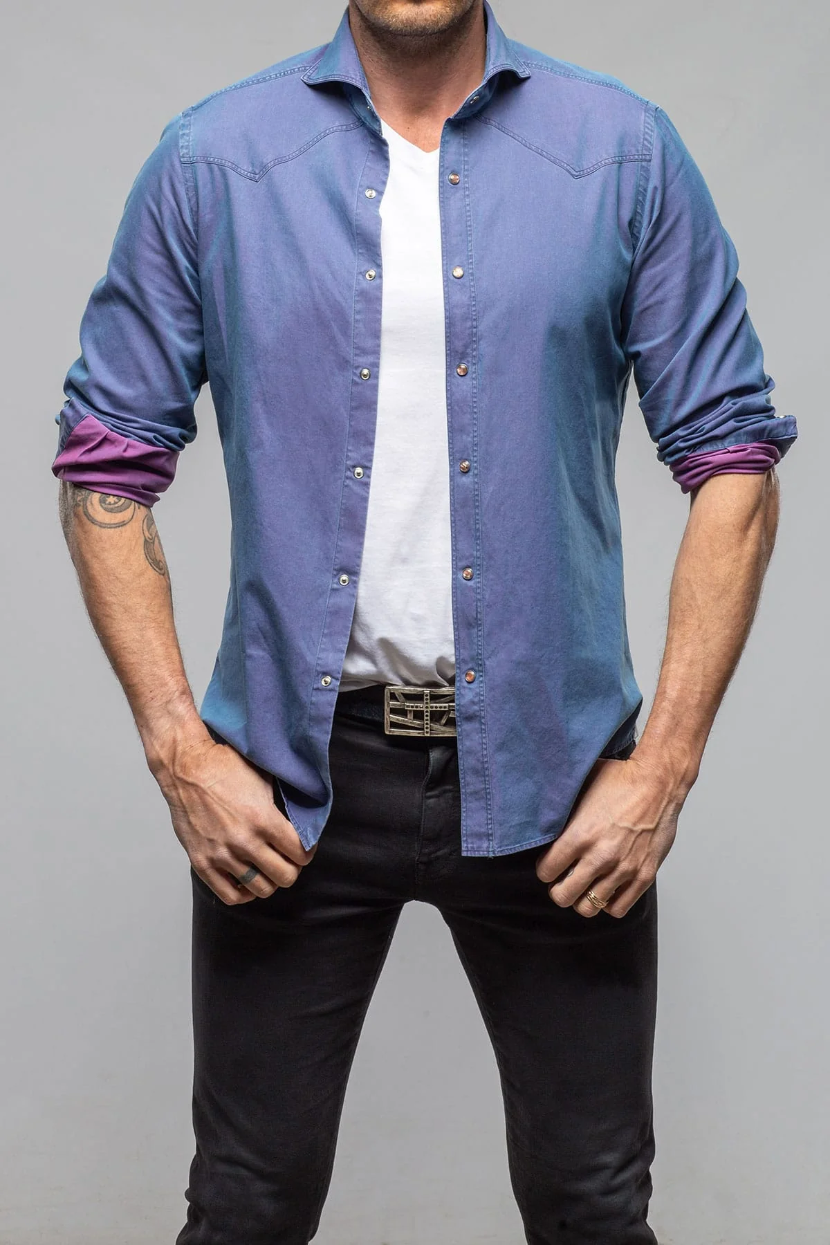 High Water Two Tone-Snap Shirt In Purple/Blue