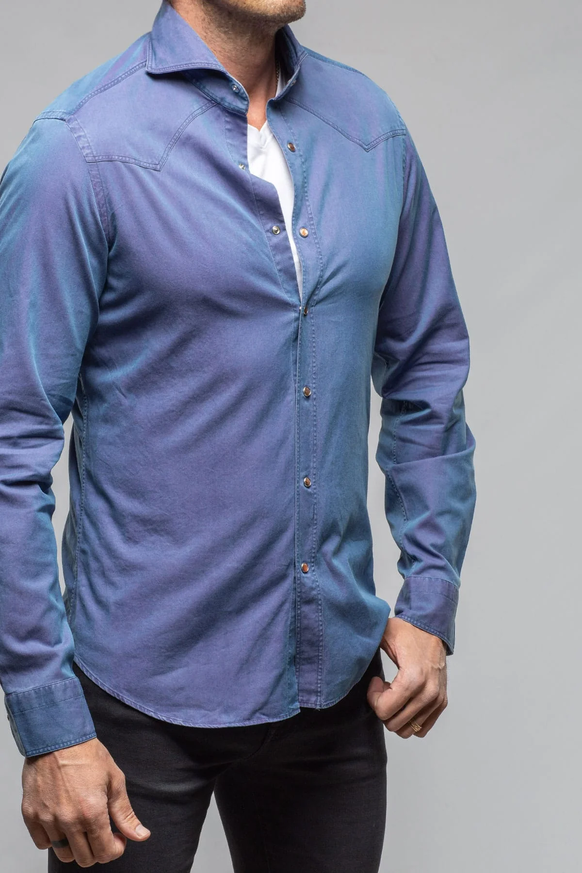 High Water Two Tone-Snap Shirt In Purple/Blue - Image 4