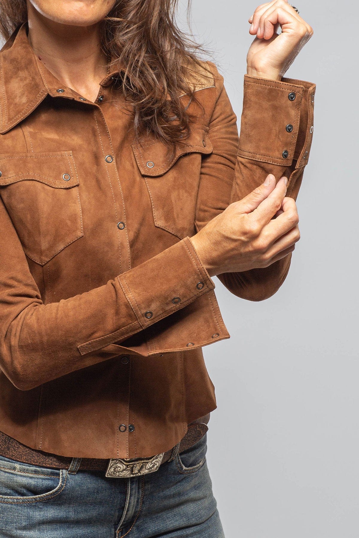 Jancy Suede Shirt W/ Hair-On-Hide In Chestnut - Image 3