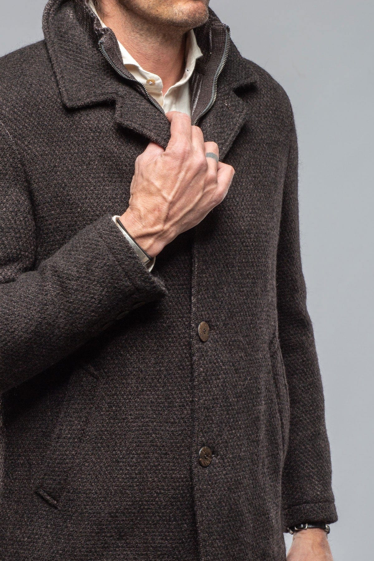 Juneau 3/4 Knit Coat In Charcoal Brown - Image 7