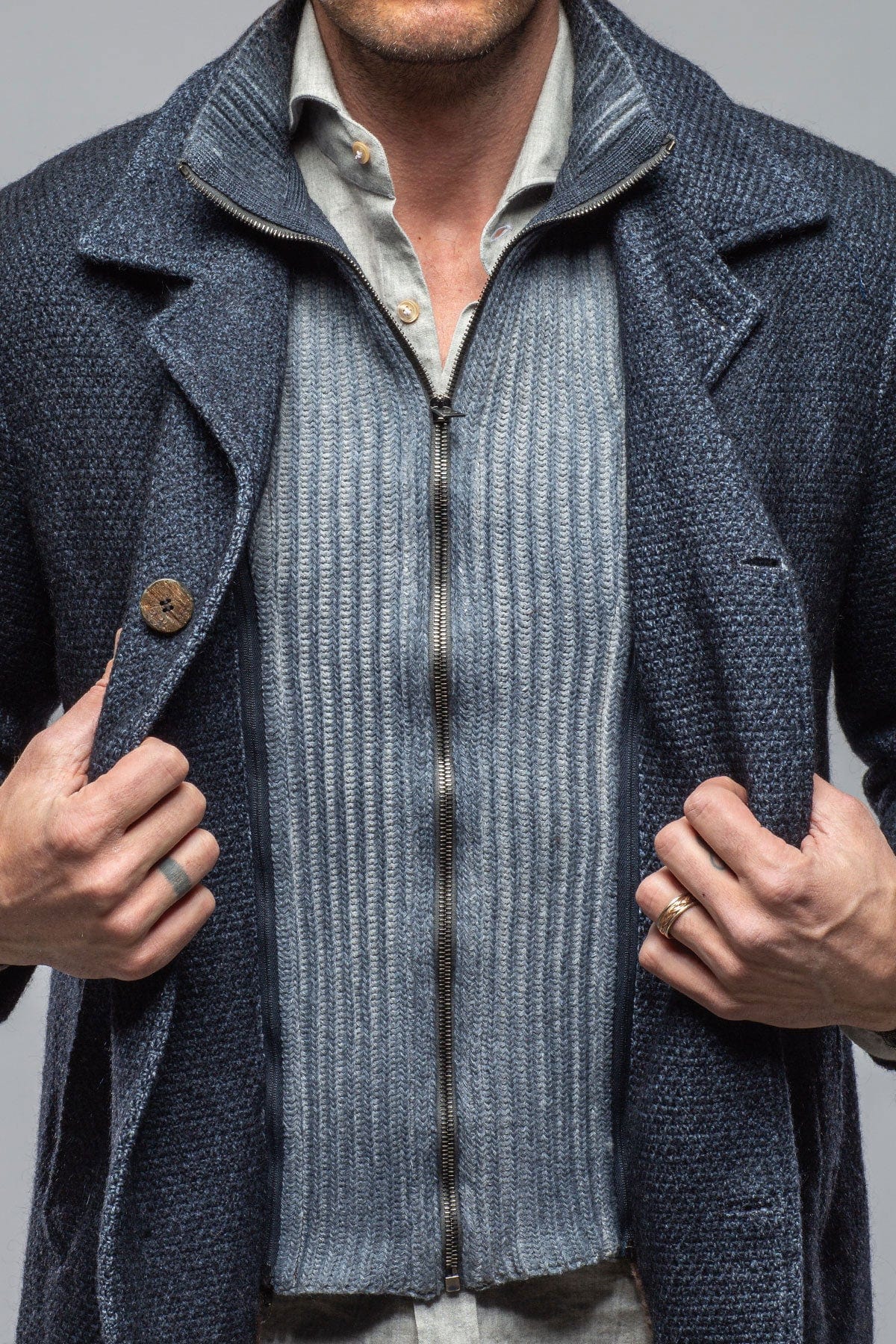 Juneau 3/4 Knit Coat In Navy - Image 4