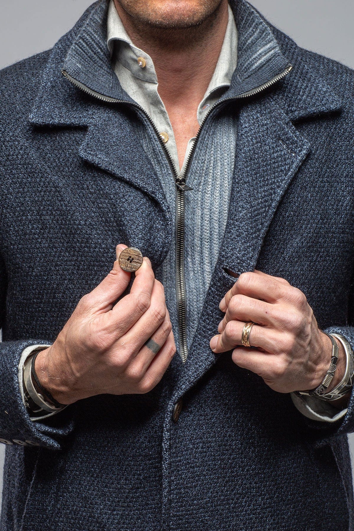 Juneau 3/4 Knit Coat In Navy - Image 6