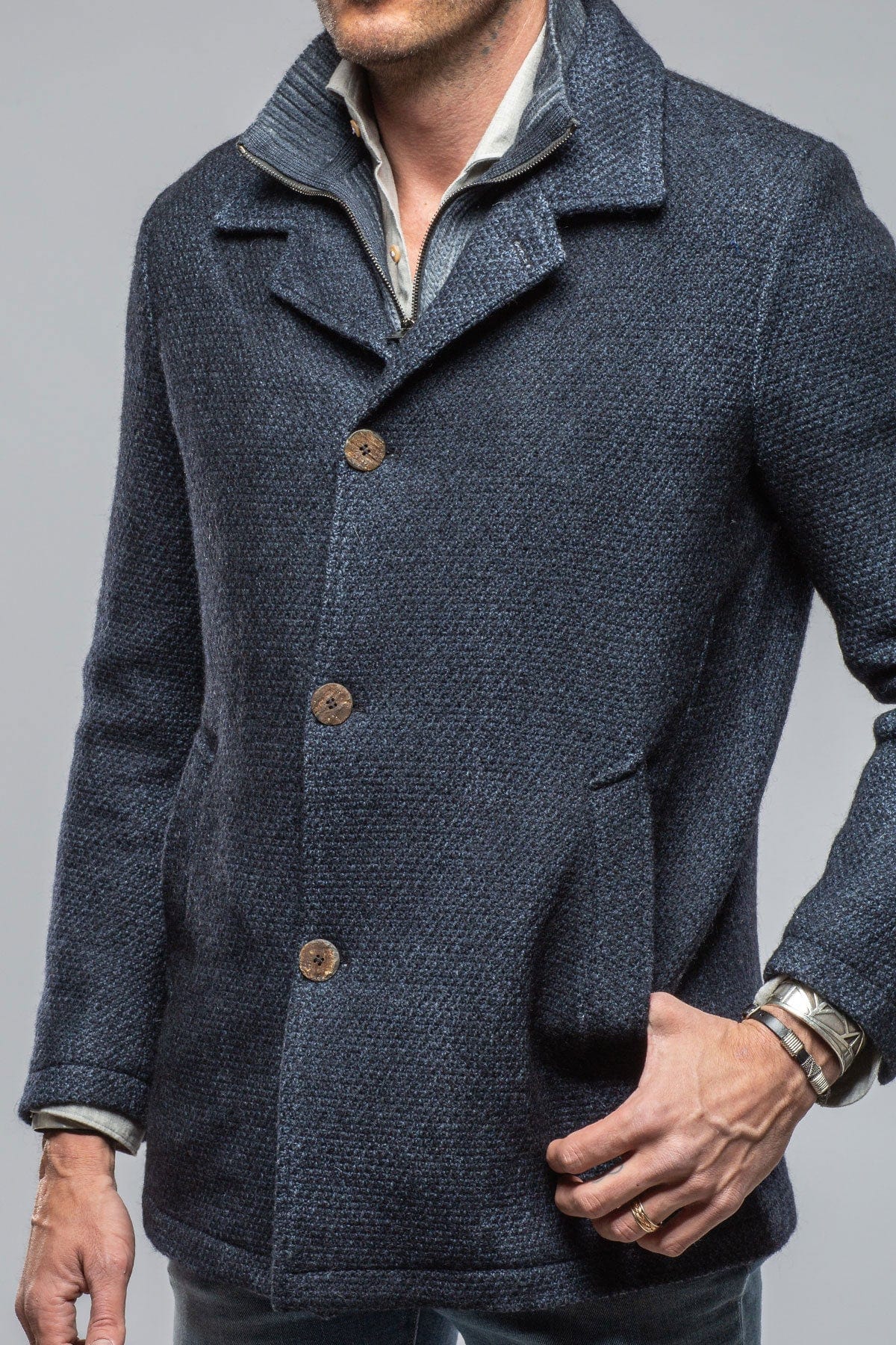 Juneau 3/4 Knit Coat In Navy - Image 7