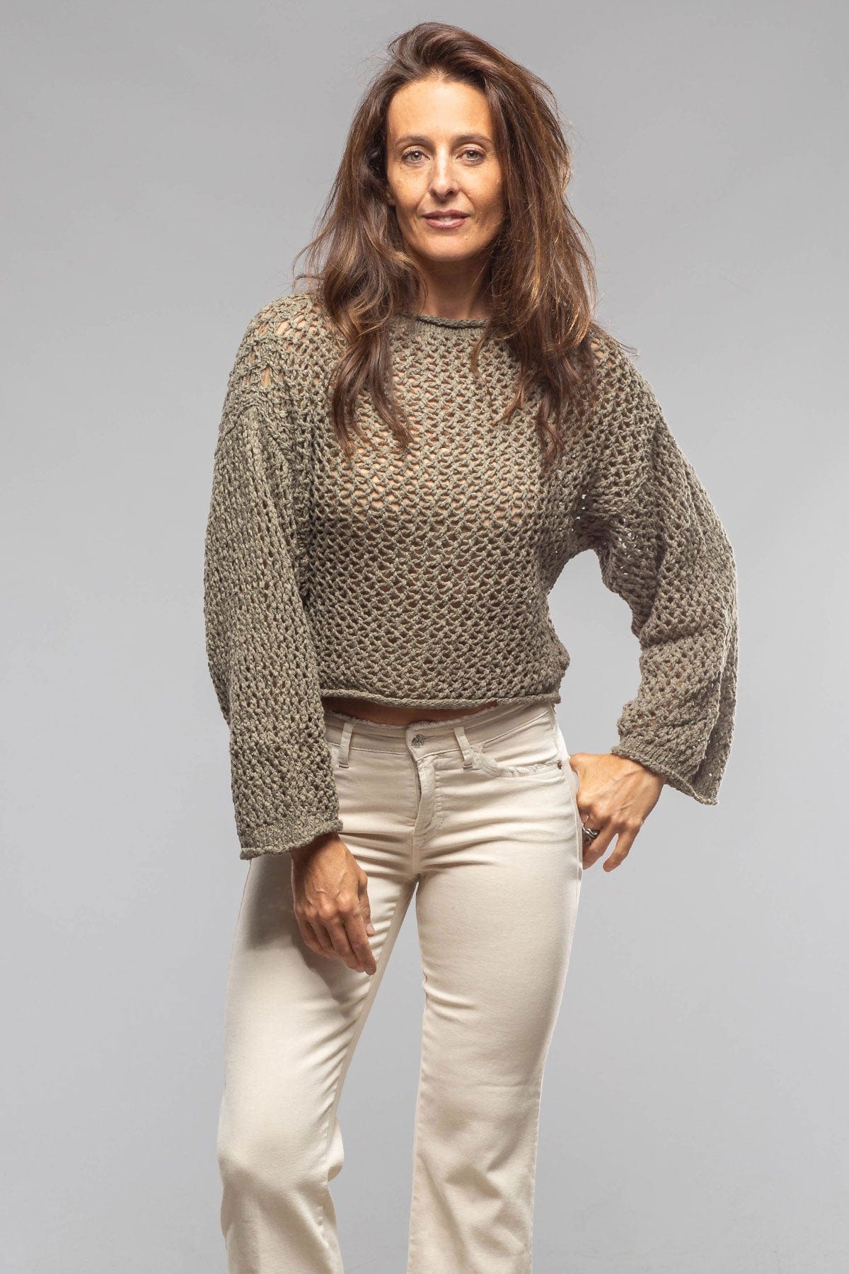 Kate Crochet Knit Sweater In Sage