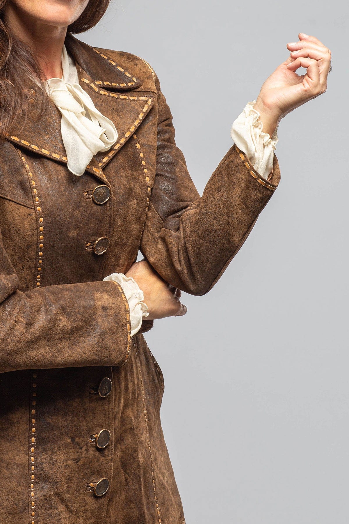 Kellie Distressed Lambskin Jacket In Vintage Brown - Image 3