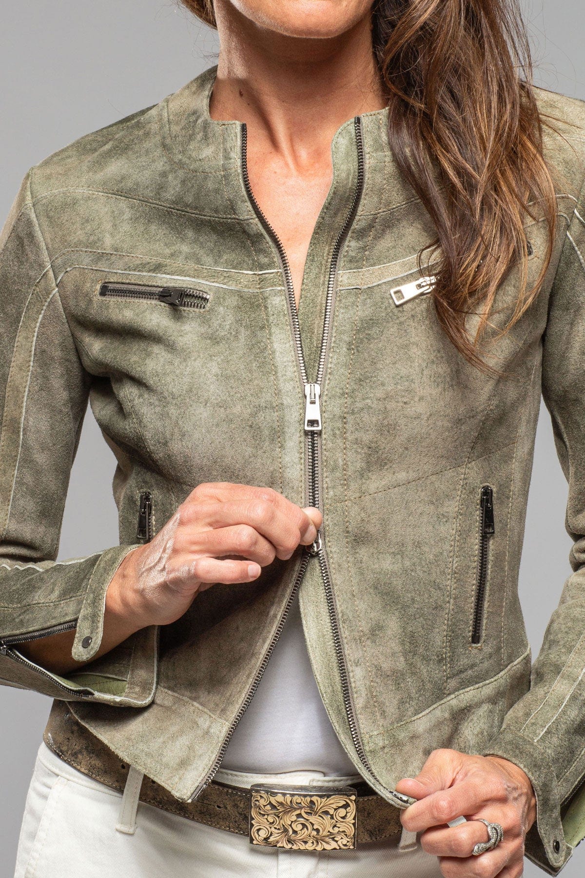 Kiley Short Suede Jacket In Moss - Image 8