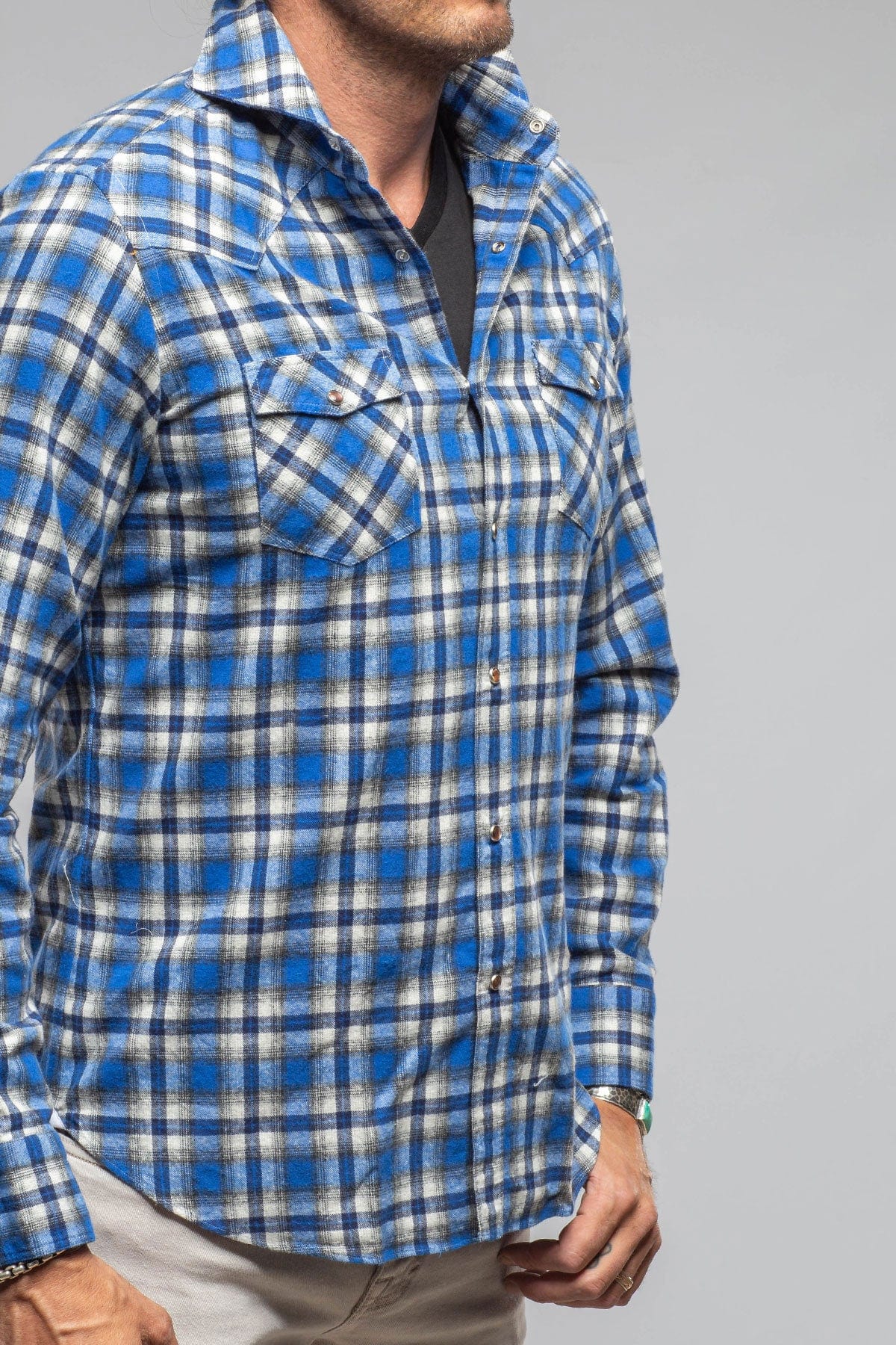 Lagoon Washed Western Check Snap Shirt In Blue Black - Image 5