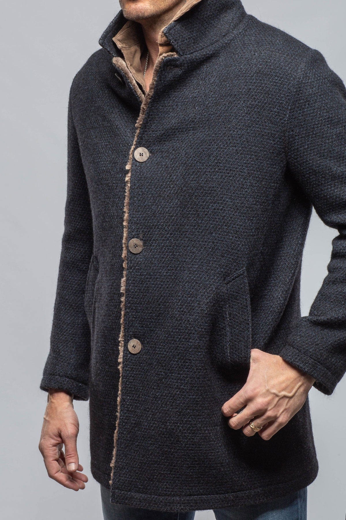 Lazard Long Knit Coat In Navy - Image 2
