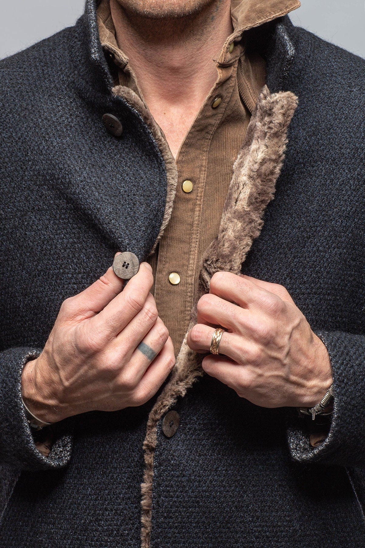 Lazard Long Knit Coat In Navy - Image 6