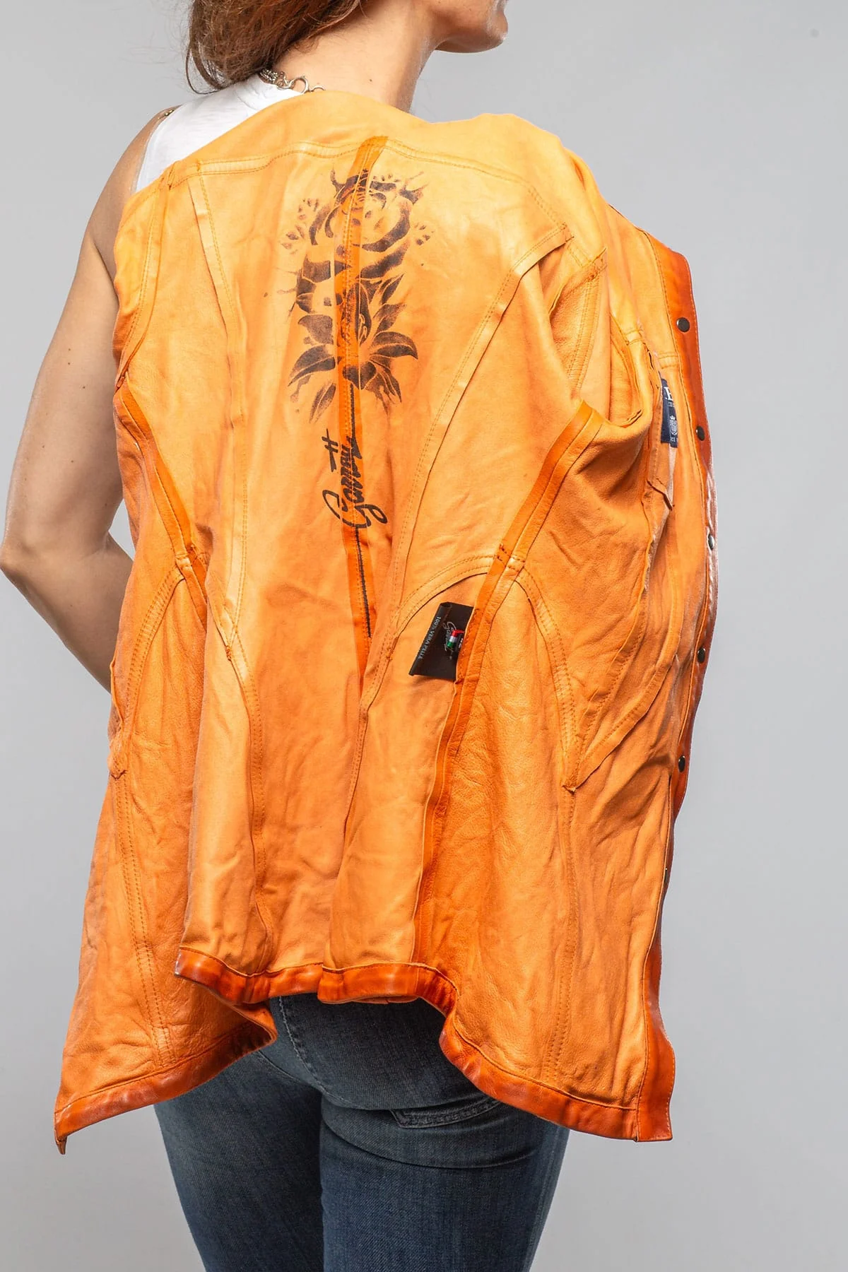 Leah Lambskin Snap Shirt In Charred Orange - Image 7