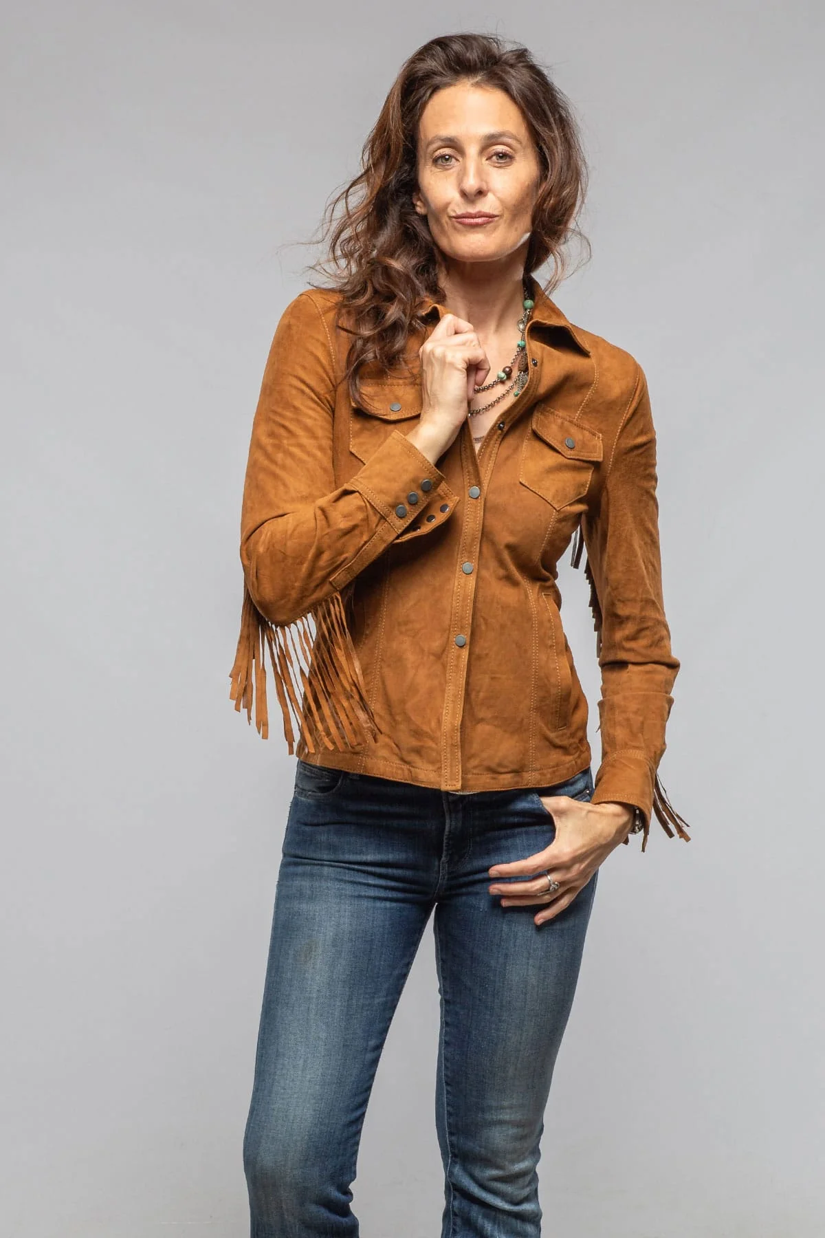 Leanne Suede Snap Shirt In Tobacco - Image 2
