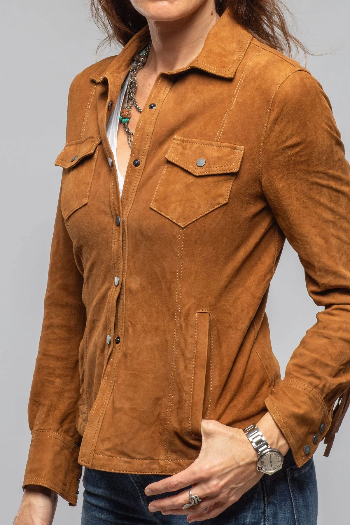 Leanne Suede Snap Shirt In Tobacco - Image 5