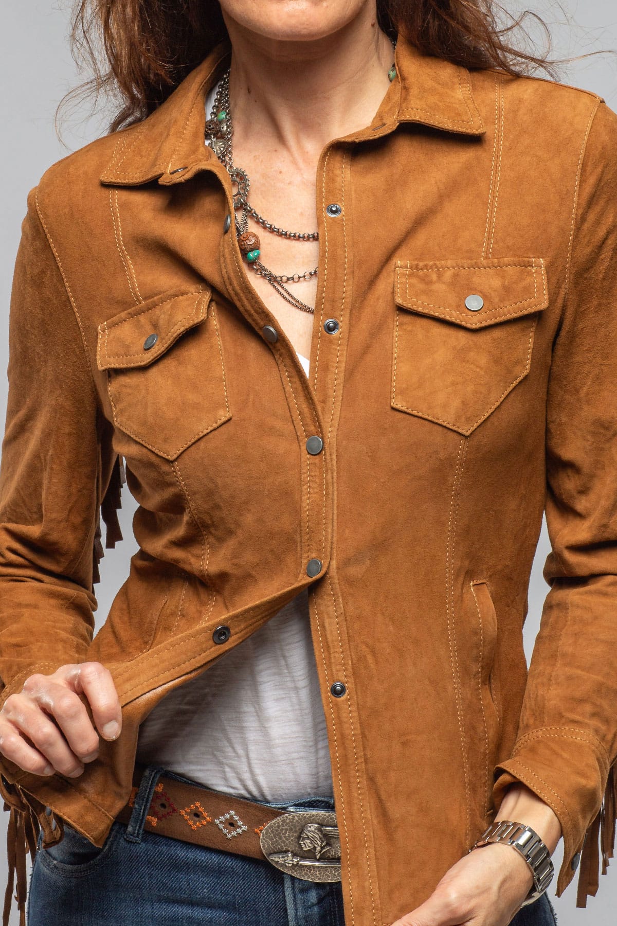 Leanne Suede Snap Shirt In Tobacco - Image 6