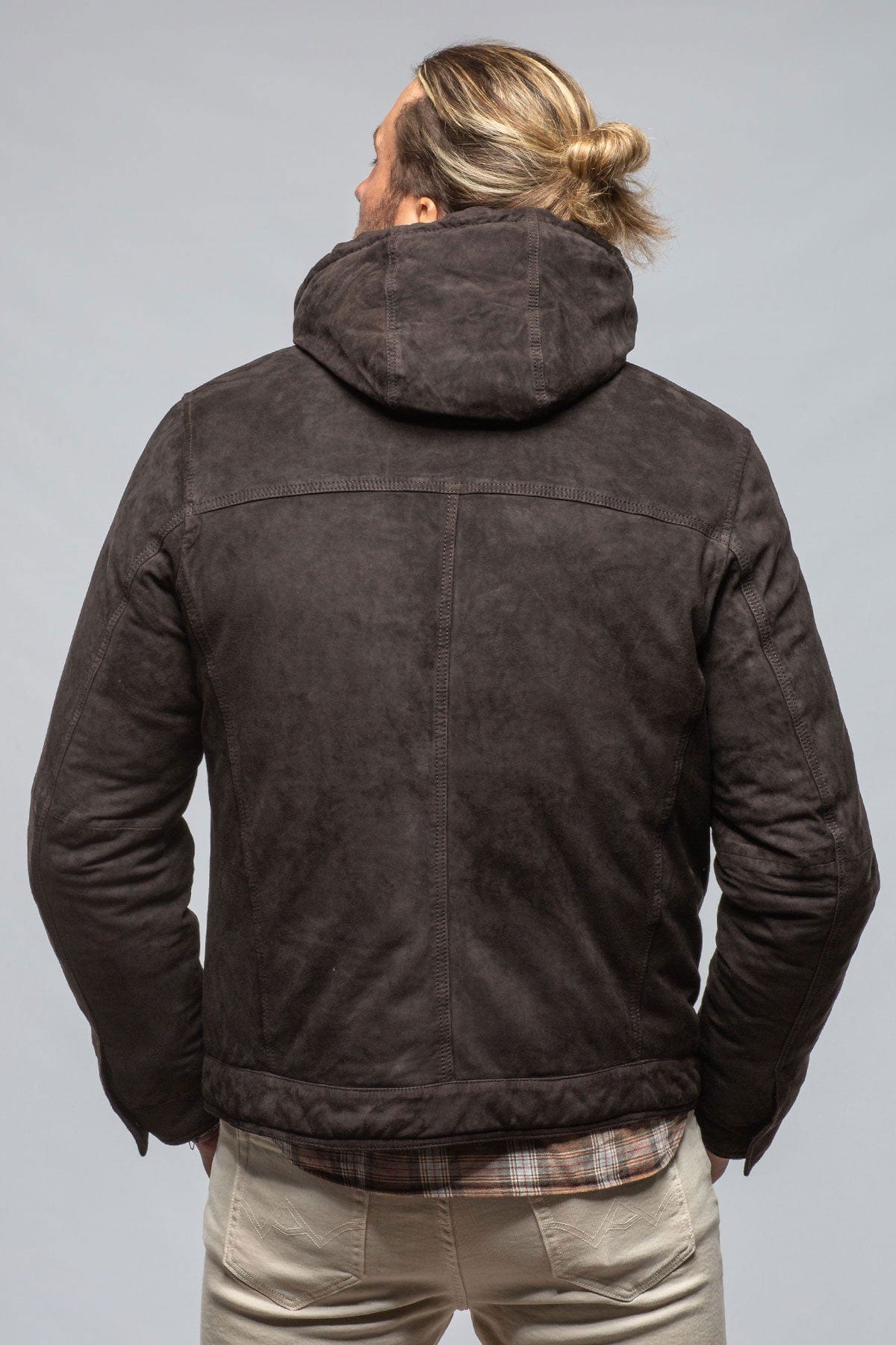 Leo Suede Insulated Jacket in Charcoal Brown - Image 7