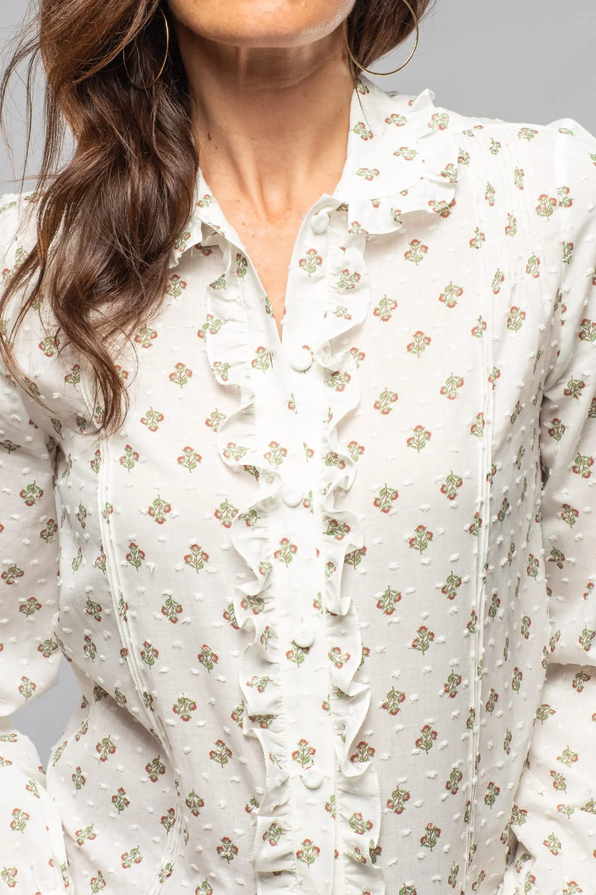 Liesl Cotton Ruffle Shirt Floral Print In White - Image 2
