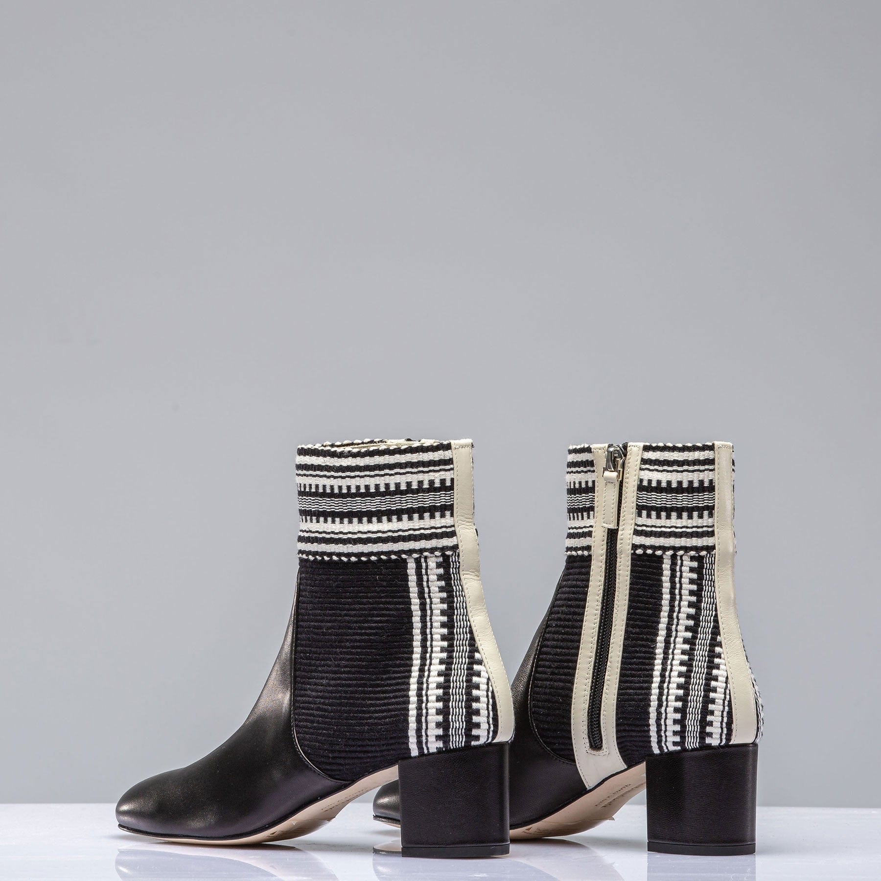 Lola Woven & Leather Boot In Black/Ivory - Image 3