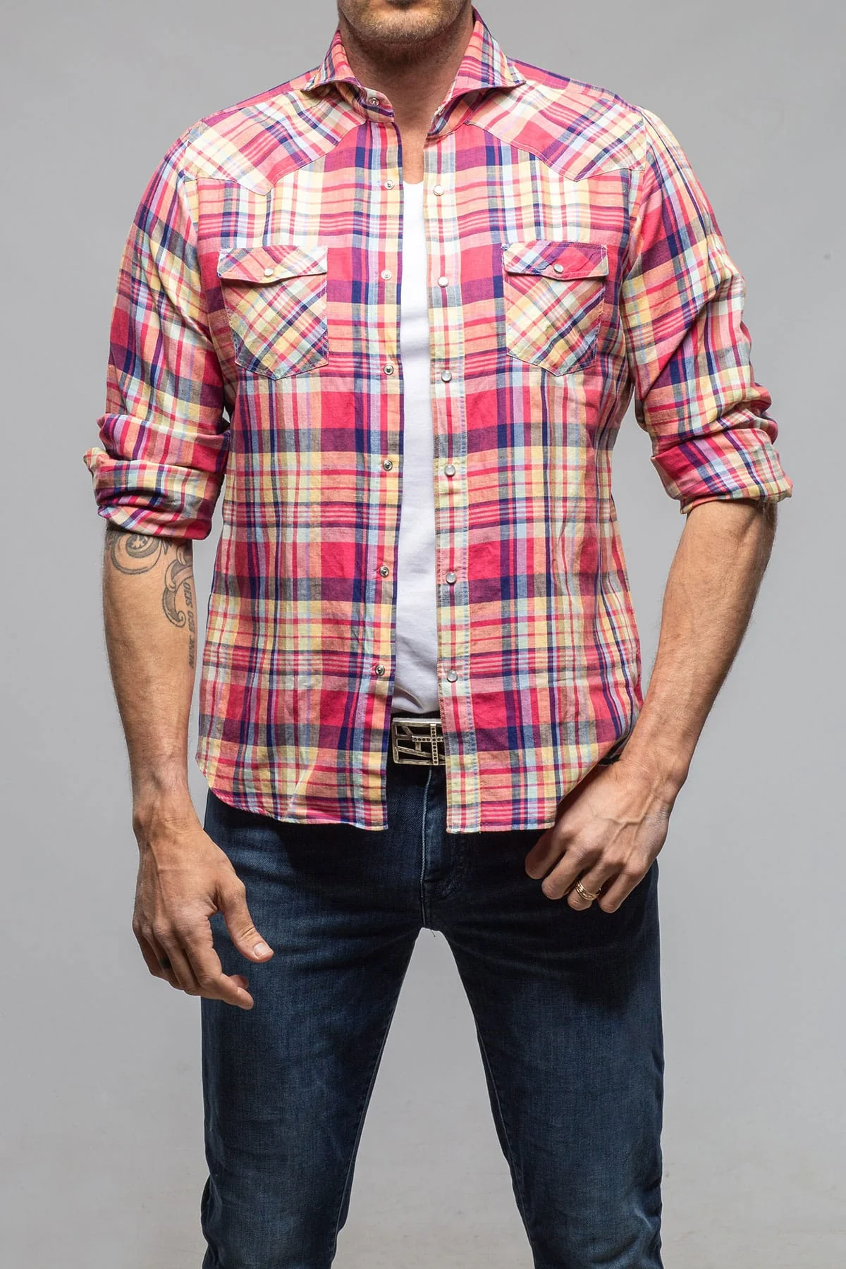 Lyles Western Snap Shirt In Raspberry