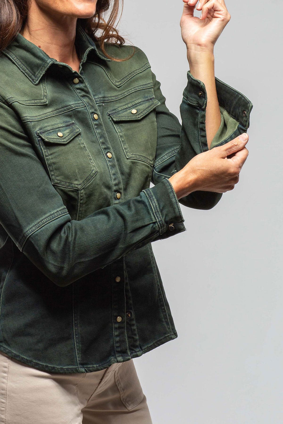 Maddi Fitted Western Snap Shirt In Avocado Over Dye - Image 4