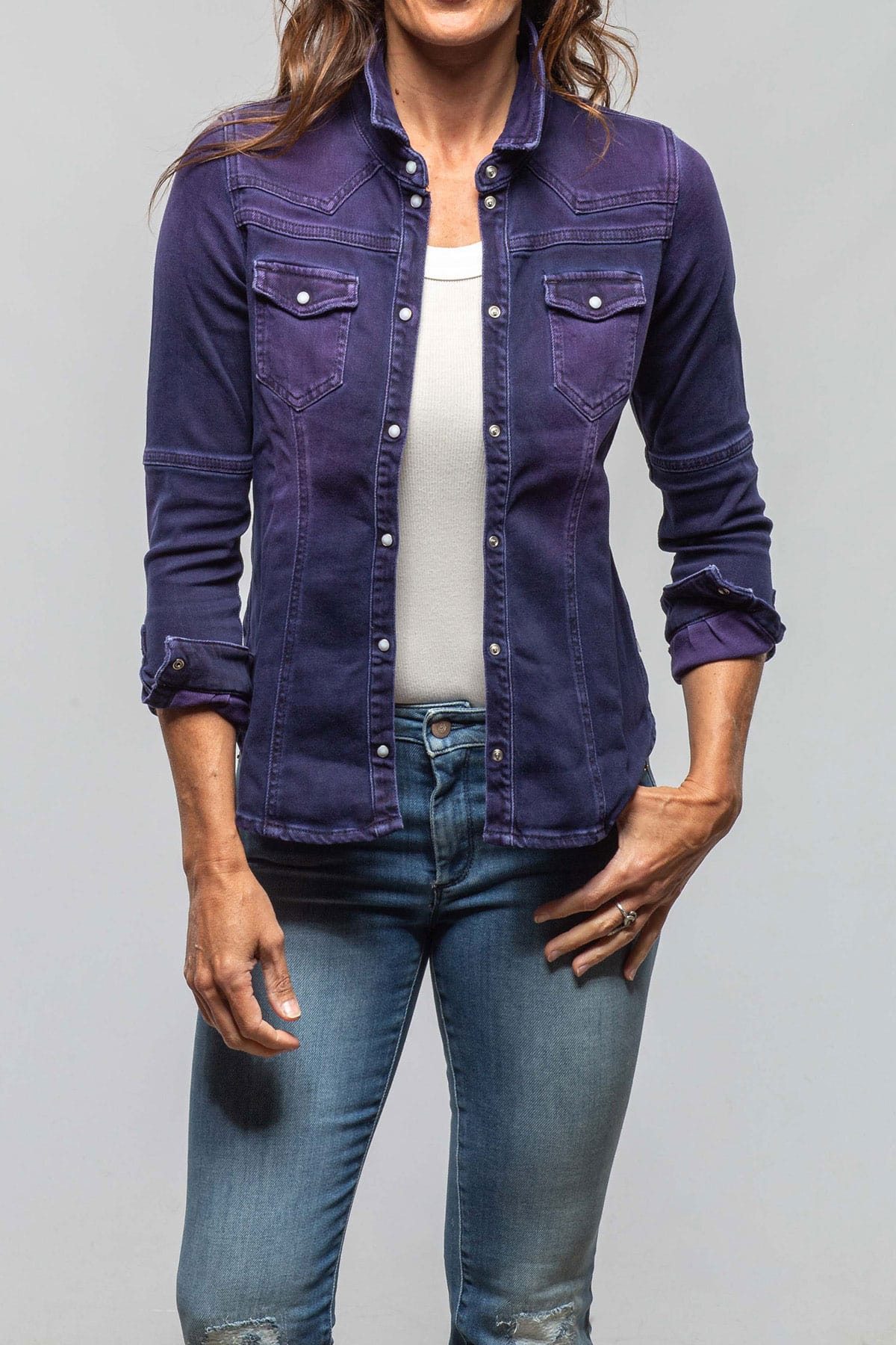 Maddi Fitted Western Snap Shirt In Blueberry - Image 3
