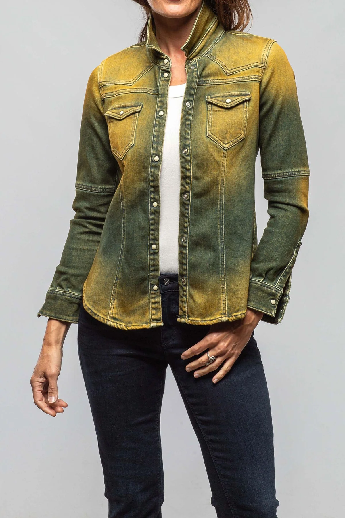 Maddi Fitted Western Snap Shirt In Marigold - Image 3