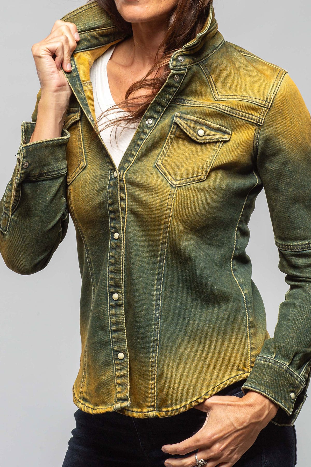 Maddi Fitted Western Snap Shirt In Marigold - Image 5