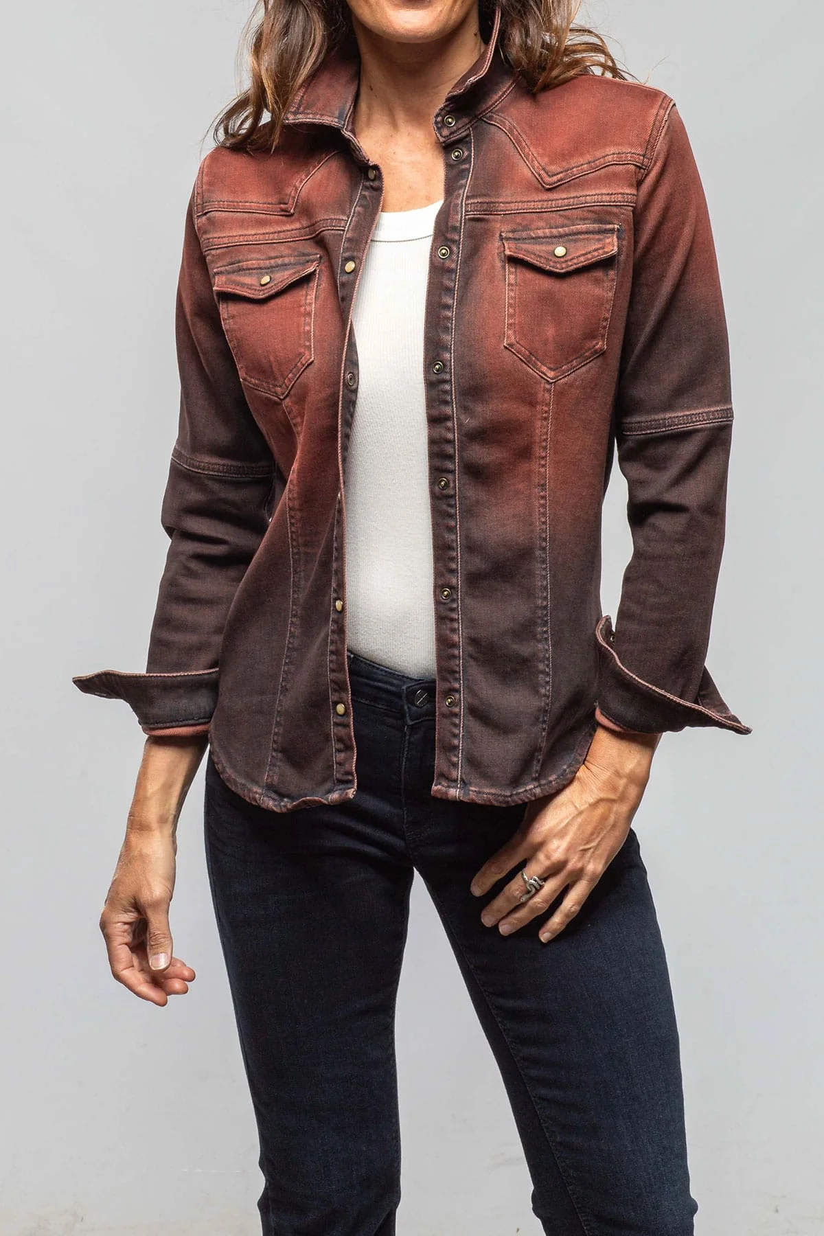 Maddi Fitted Western Snap Shirt In Ruggine Over Dye - Image 3