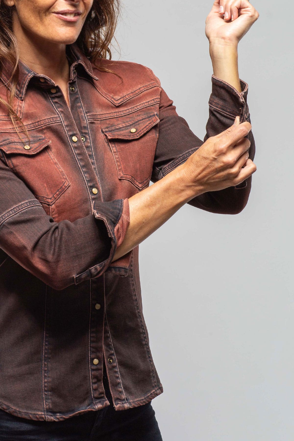 Maddi Fitted Western Snap Shirt In Ruggine Over Dye - Image 4