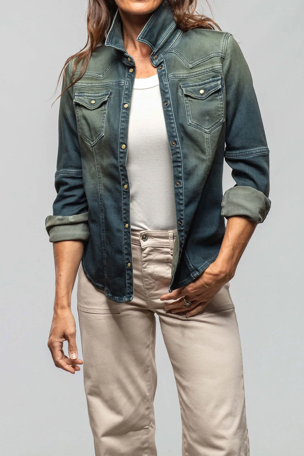 Maddi Western Snap Shirt In Green Over Dye - Image 3