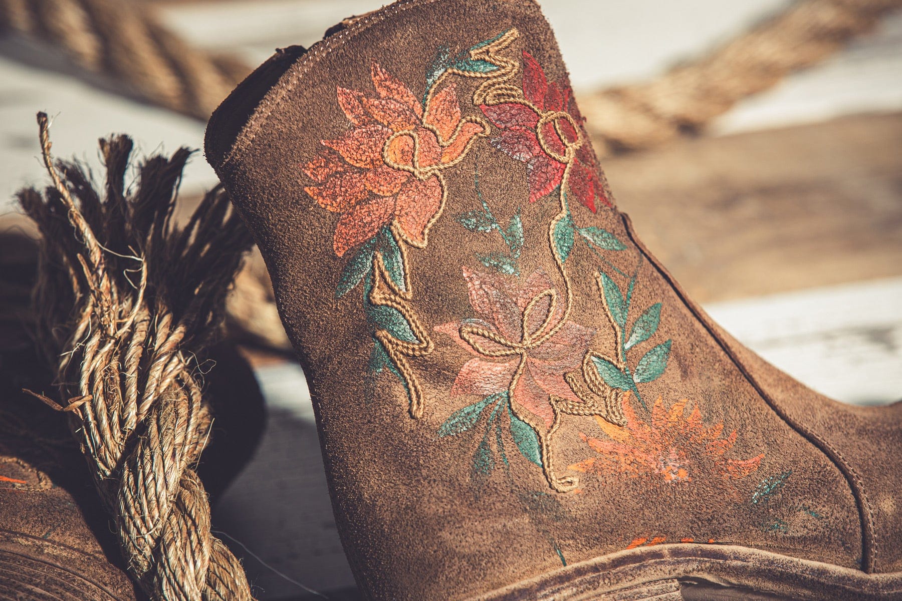 Manzanita Hand Painted & Embroidered Boot In Tobacco - Image 8
