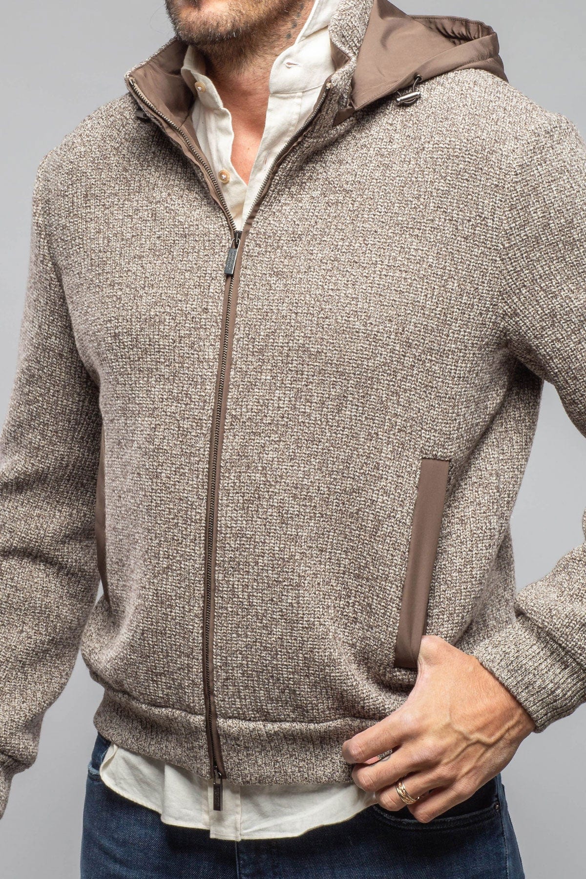 Massi Sweater Jacket In Grey and Beige - Image 2