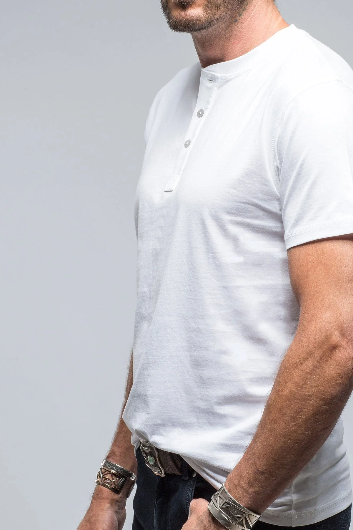Mendocino Cotton SS Henley in White - Image 2