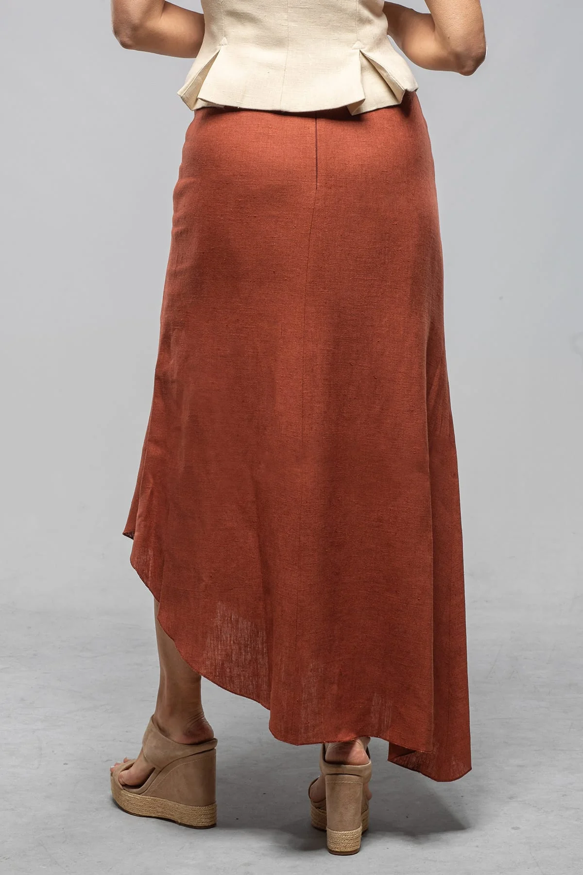Minorca Diagonal Hem Linen Skirt In Brick - Image 3