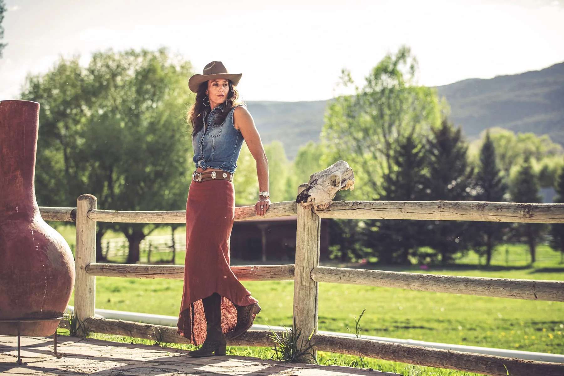 Minorca Diagonal Hem Linen Skirt In Brick - Image 5