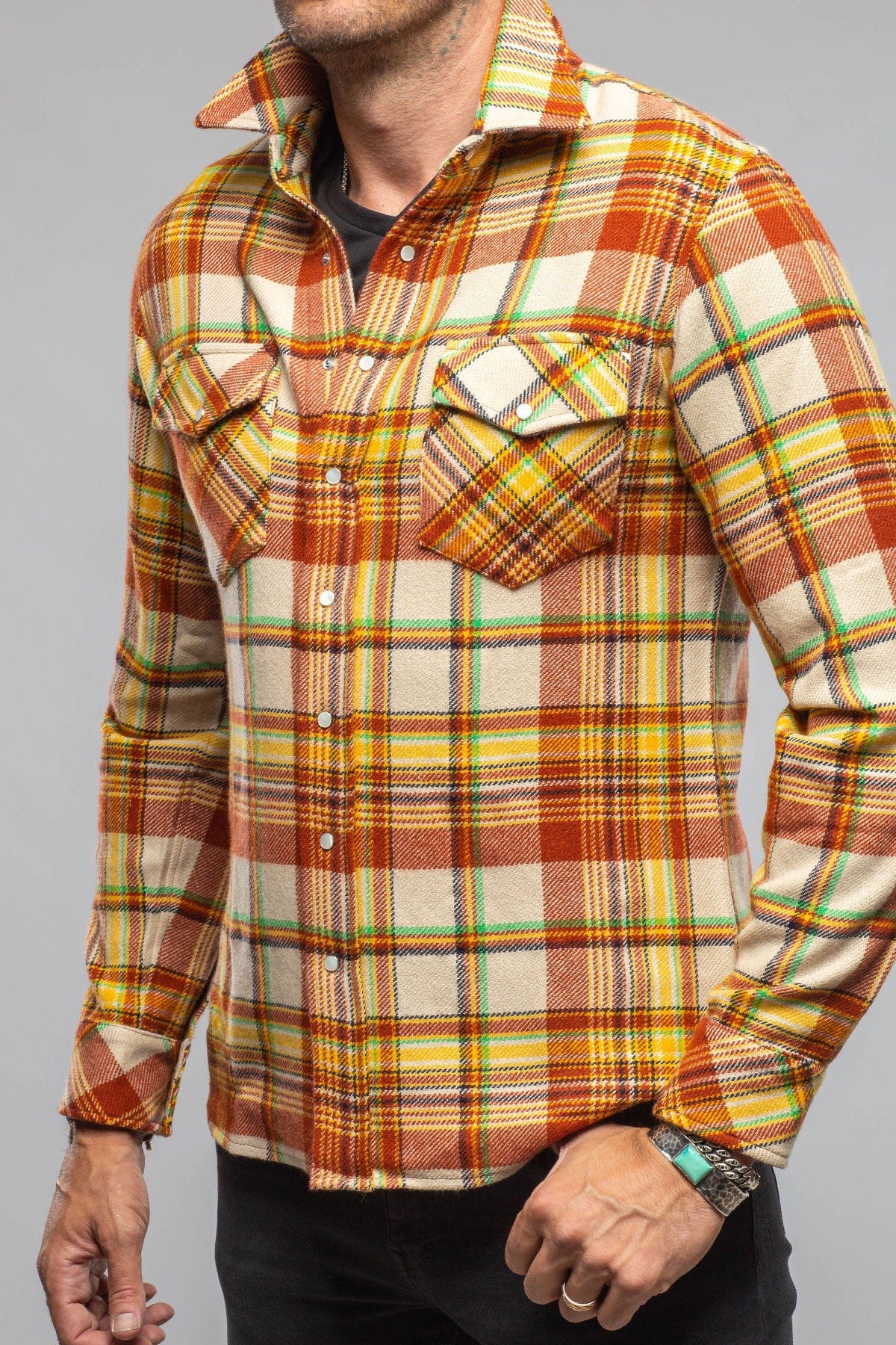Cashmere Flannel Snap Shirt In Brick Yellow - Image 3