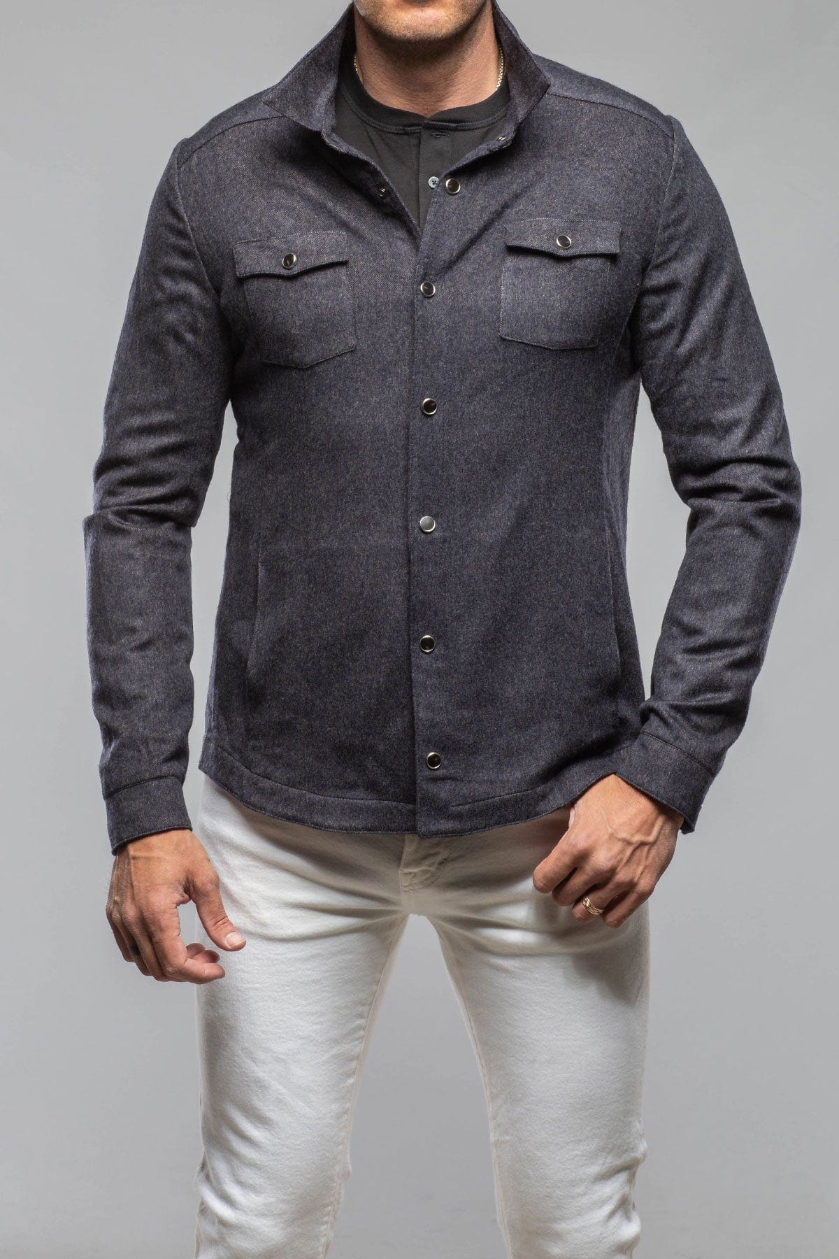 Ashford Lux Cashmere Silk Snap Shirt In Blue