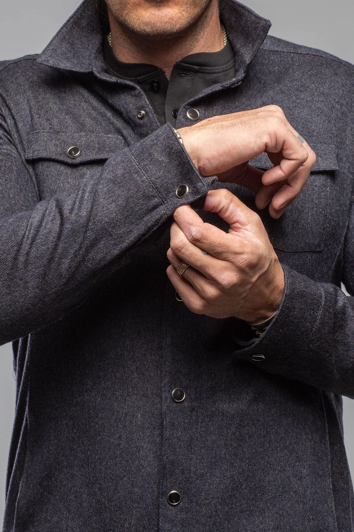 Ashford Lux Cashmere Silk Snap Shirt In Blue - Image 6