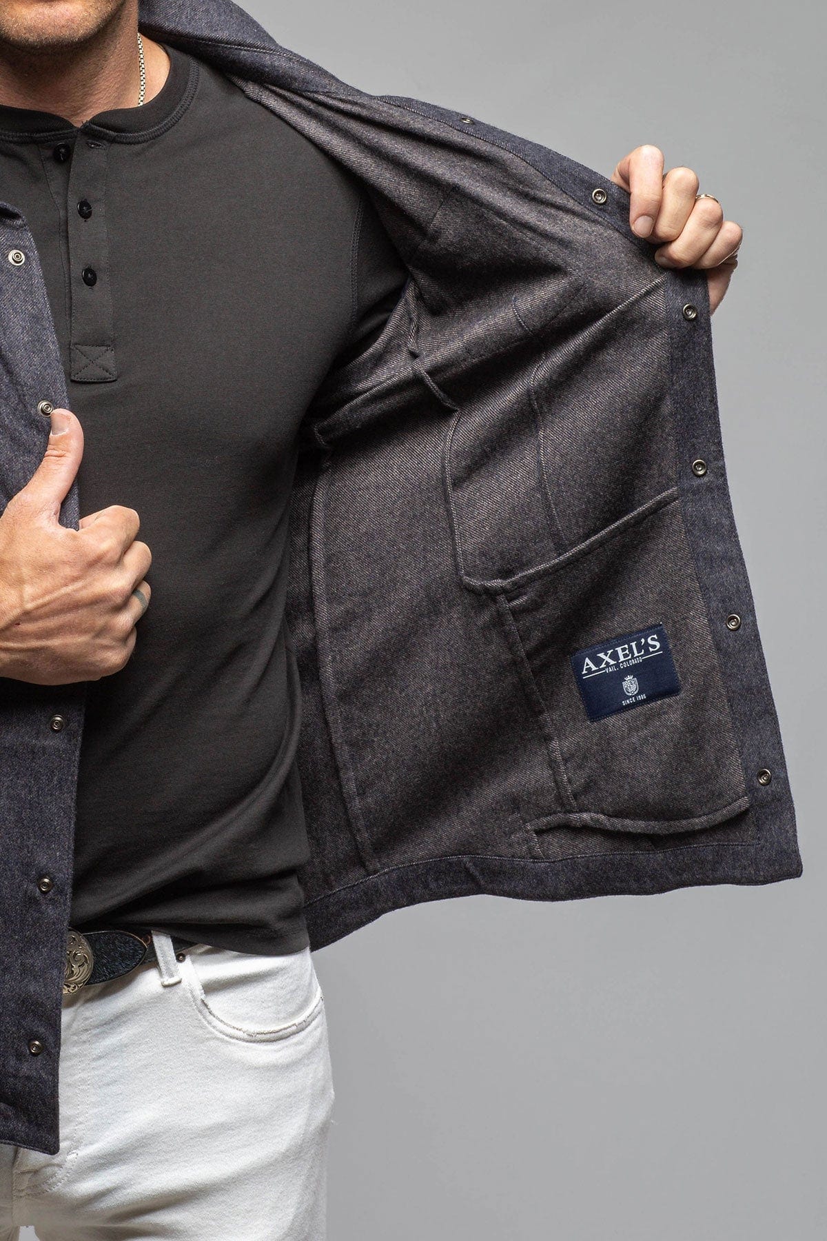 Ashford Lux Cashmere Silk Snap Shirt In Blue - Image 7