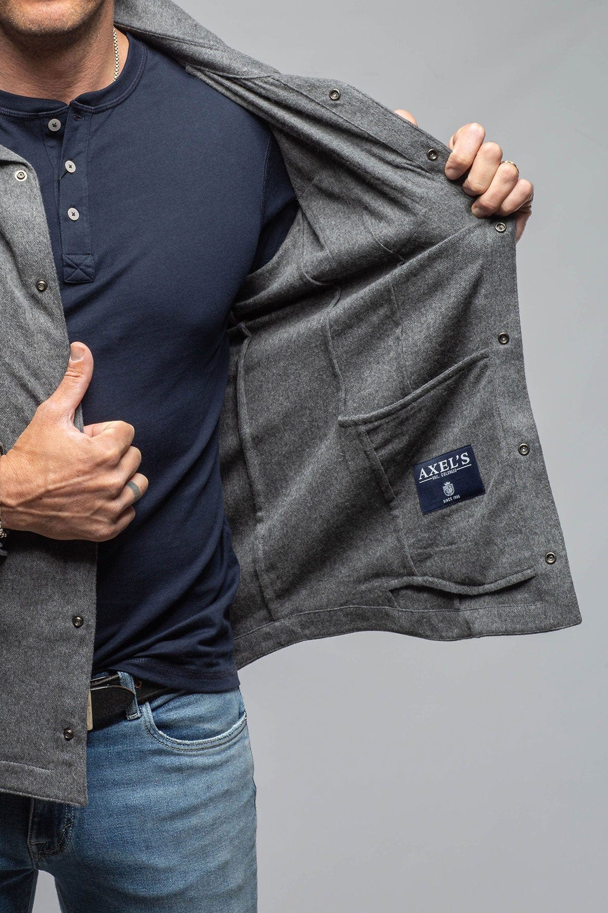 Ashford Lux Cashmere Silk Snap Shirt In Grey - Image 3
