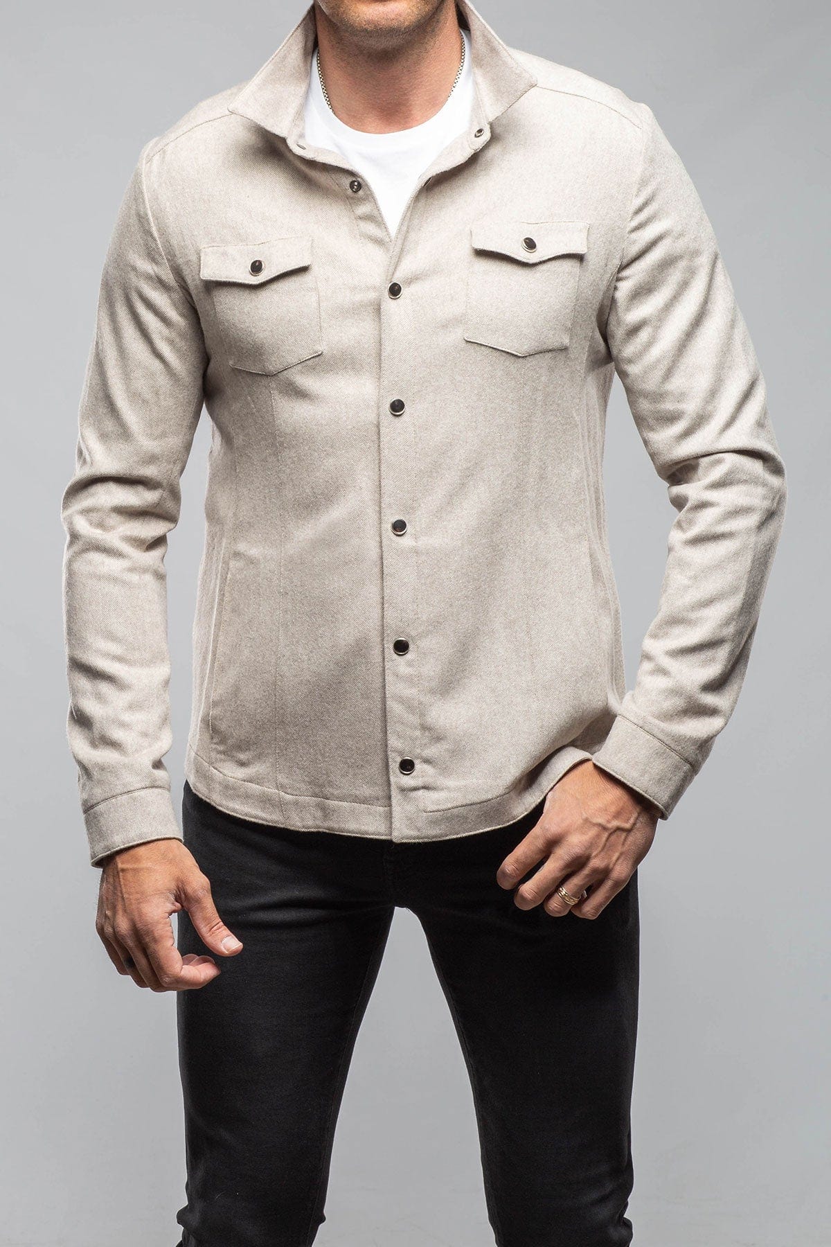 Ashford Lux Cashmere Silk Snap Shirt In Taupe