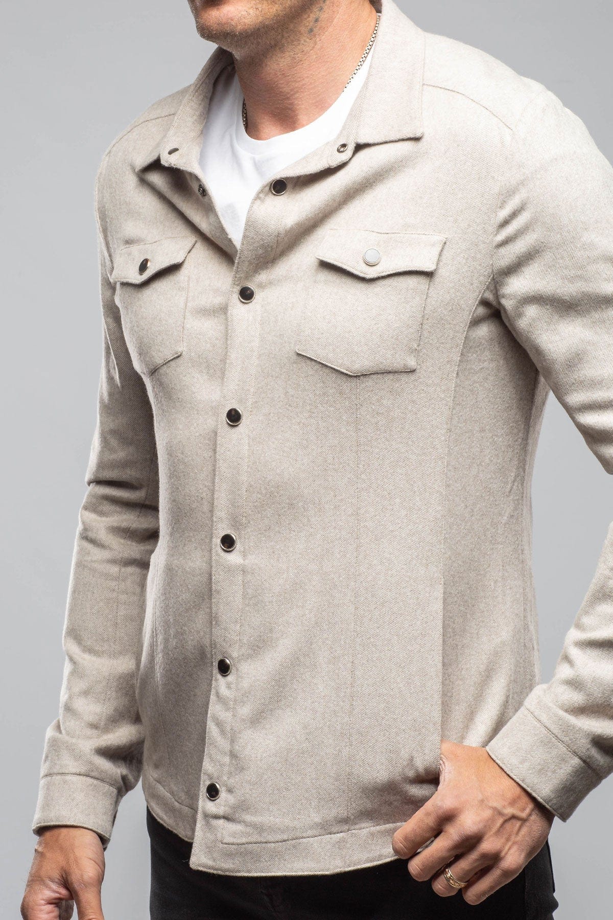 Ashford Lux Cashmere Silk Snap Shirt In Taupe - Image 2