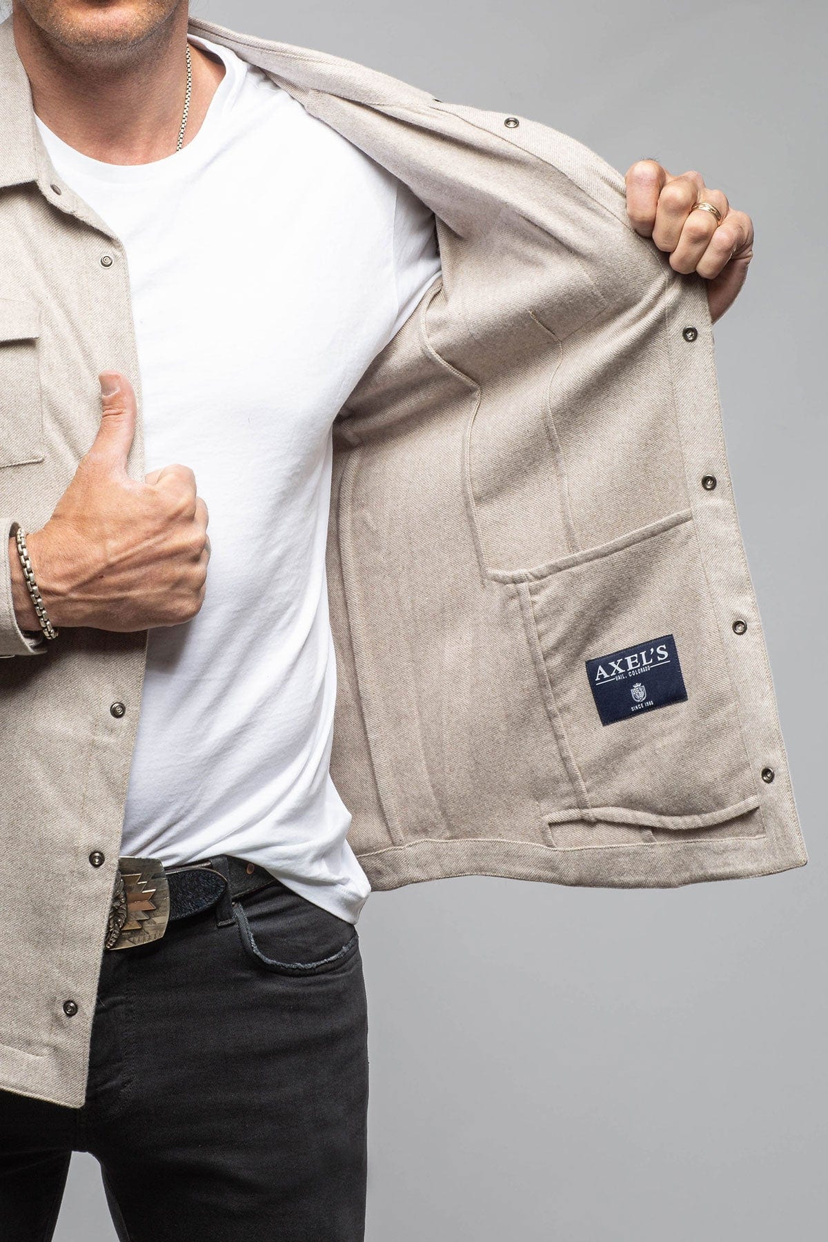 Ashford Lux Cashmere Silk Snap Shirt In Taupe - Image 7