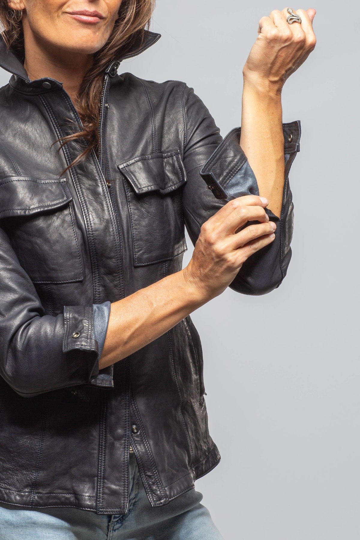 Niki Lambskin Leather Shirt In Charred Navy - Image 3