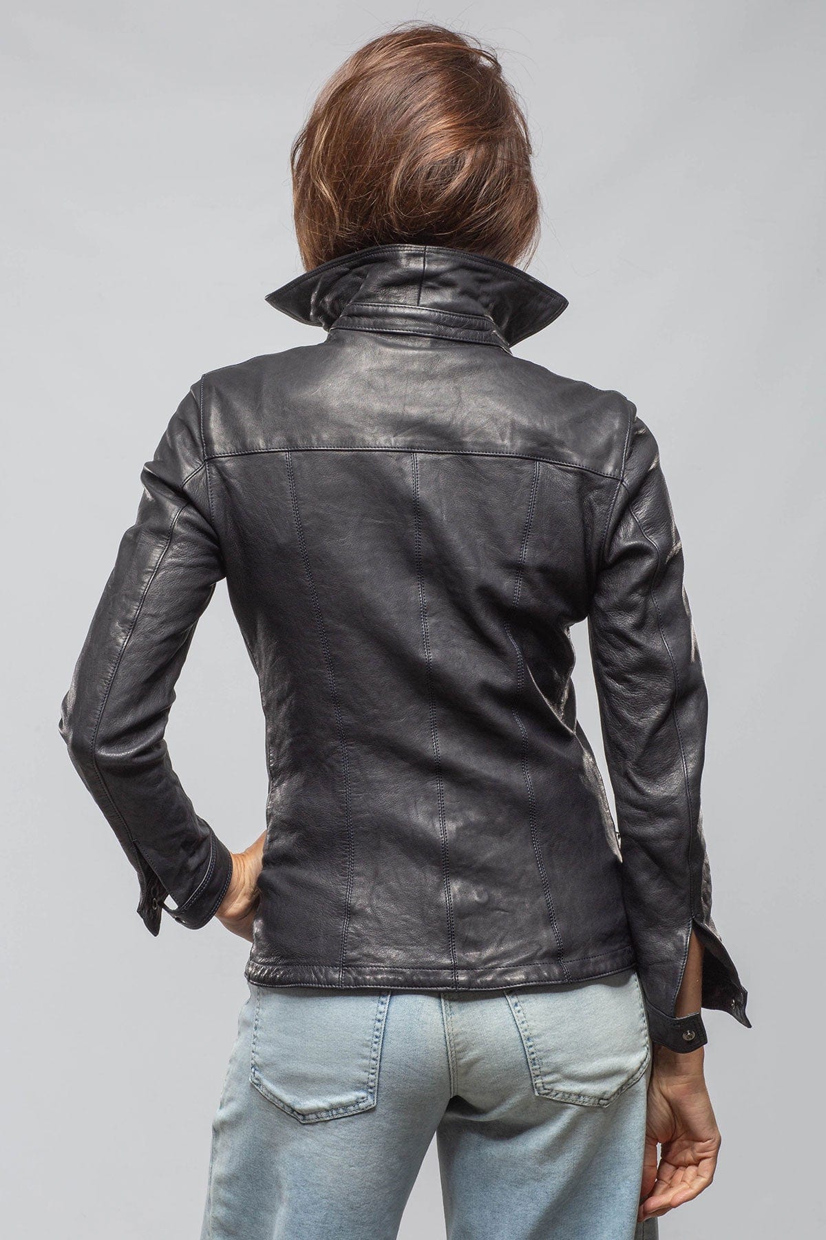 Niki Lambskin Leather Shirt In Charred Navy - Image 4