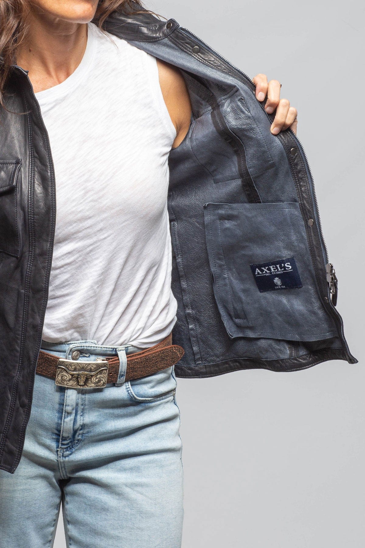 Niki Lambskin Leather Shirt In Charred Navy - Image 7