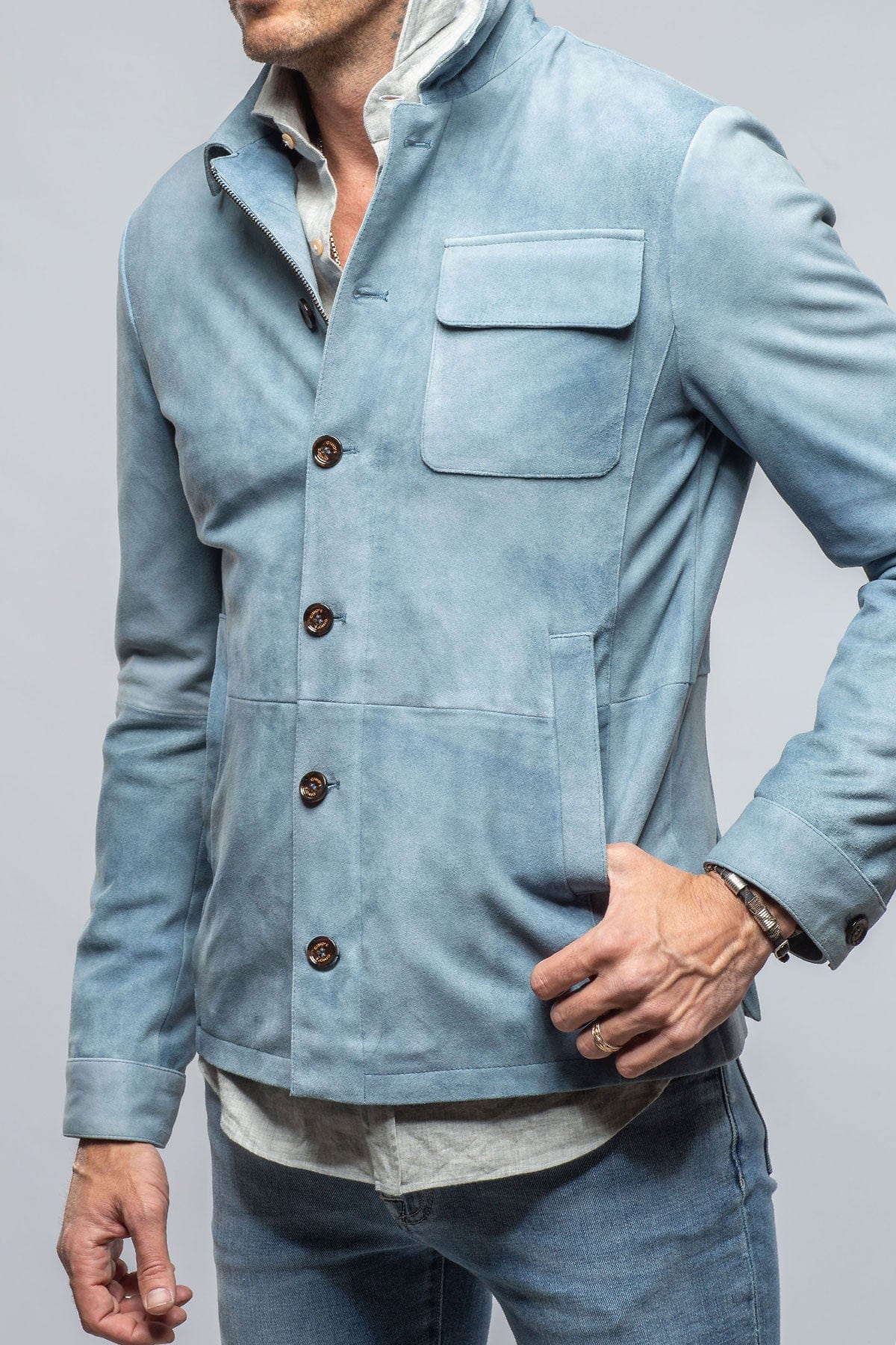 Oakley Suede Shirt Jacket In Blue Ice - Image 7