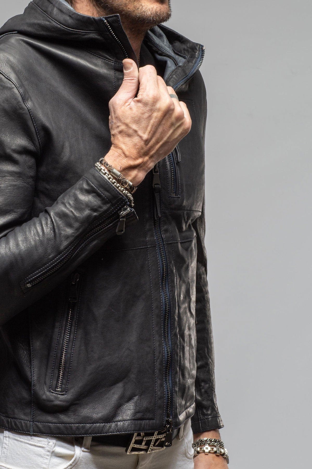 Ozzy Hooded Moto In Navy - Image 3