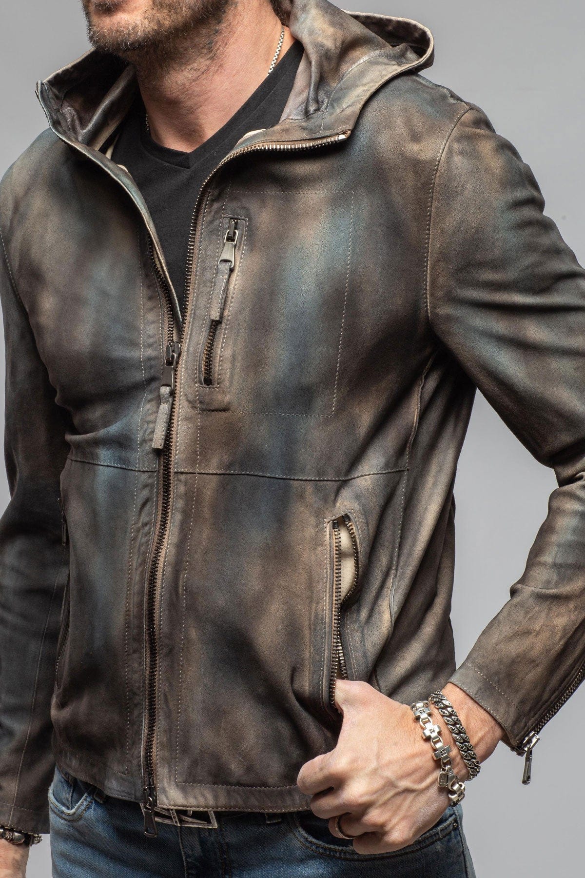 Ozzy Hooded Moto In Washed Blue - Image 2