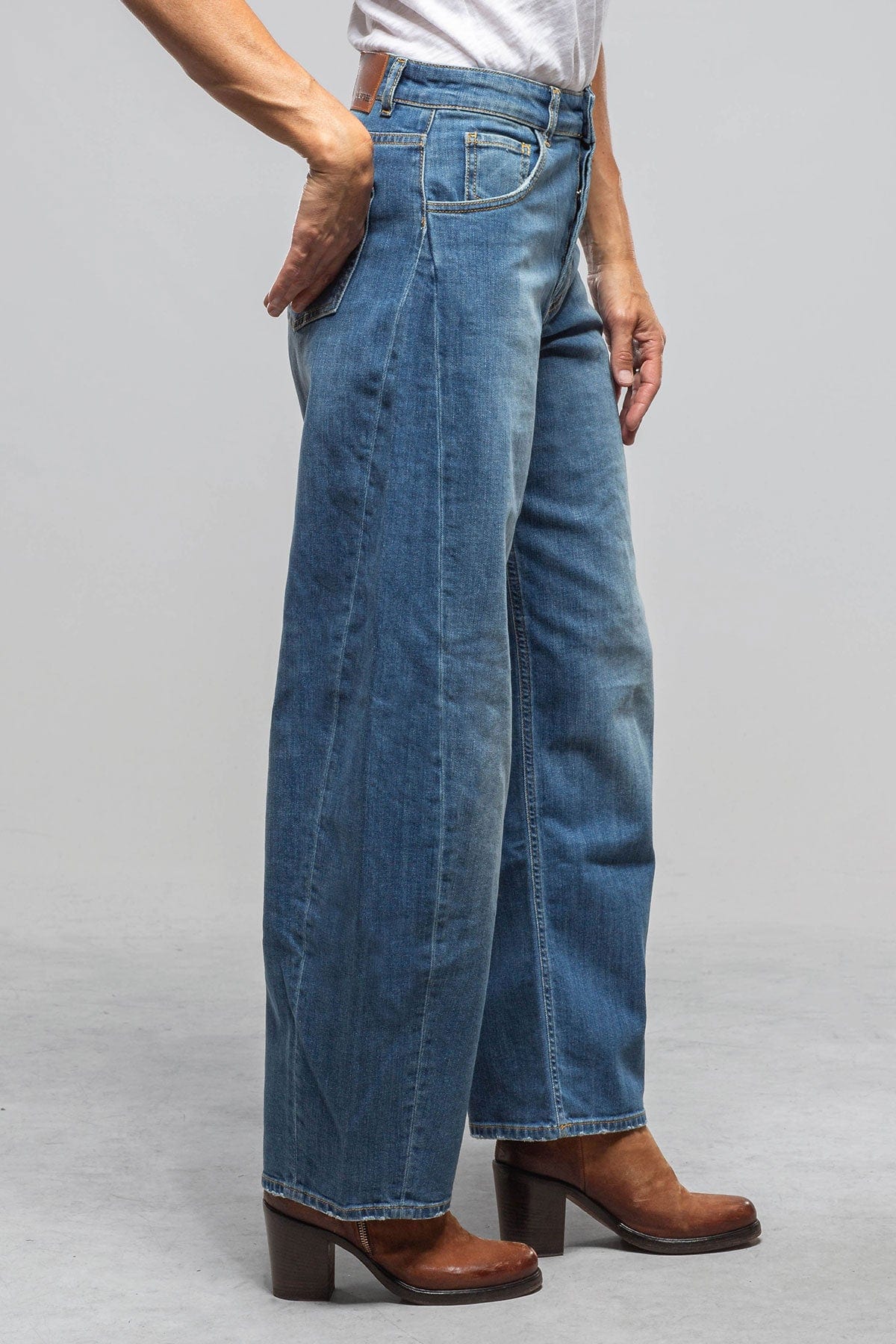 Paloma Selvedge Wide Leg Gaucho Jean In Mid Light - Image 3