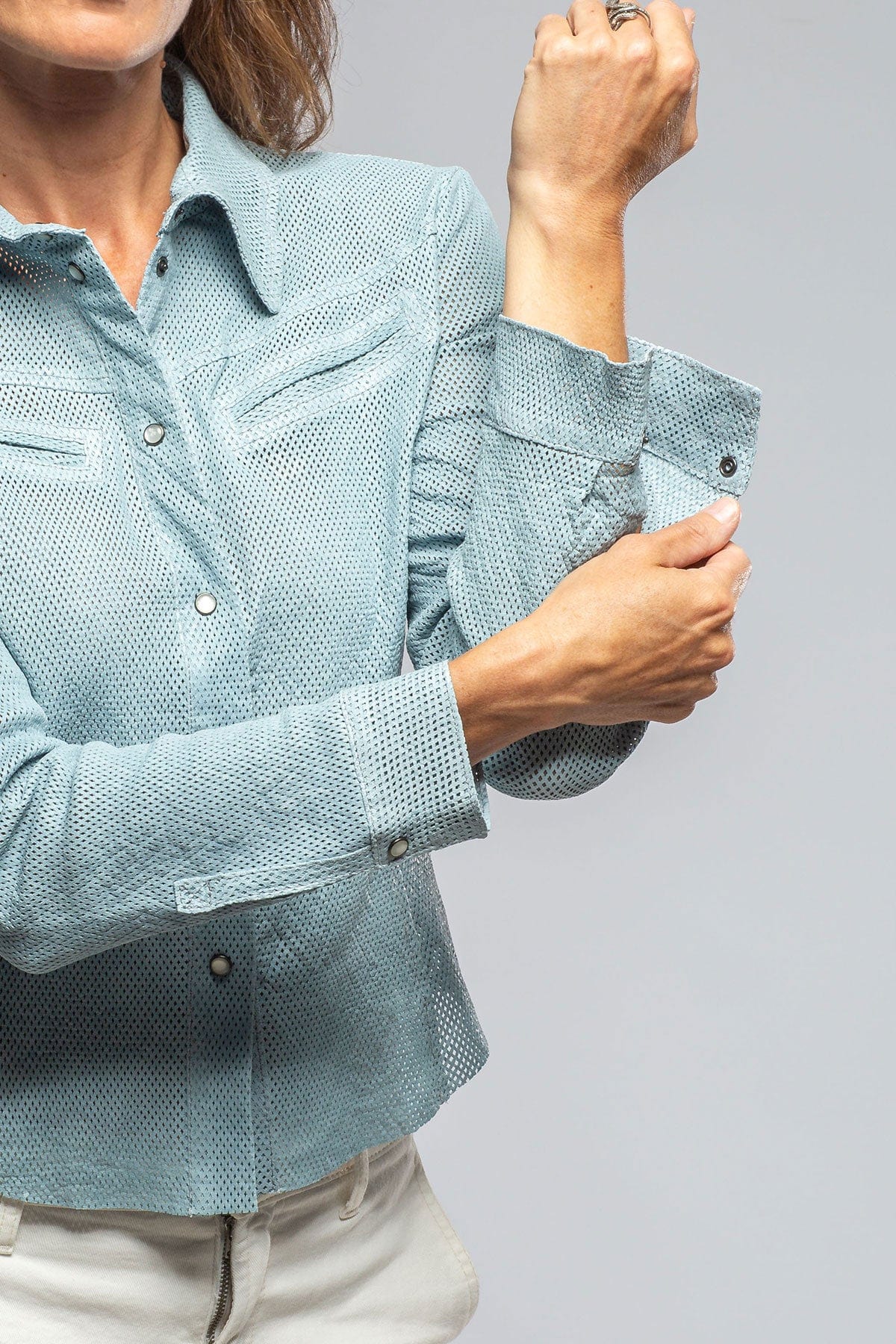 Pasadena Perforated Leather Shirt In Blue - Image 2