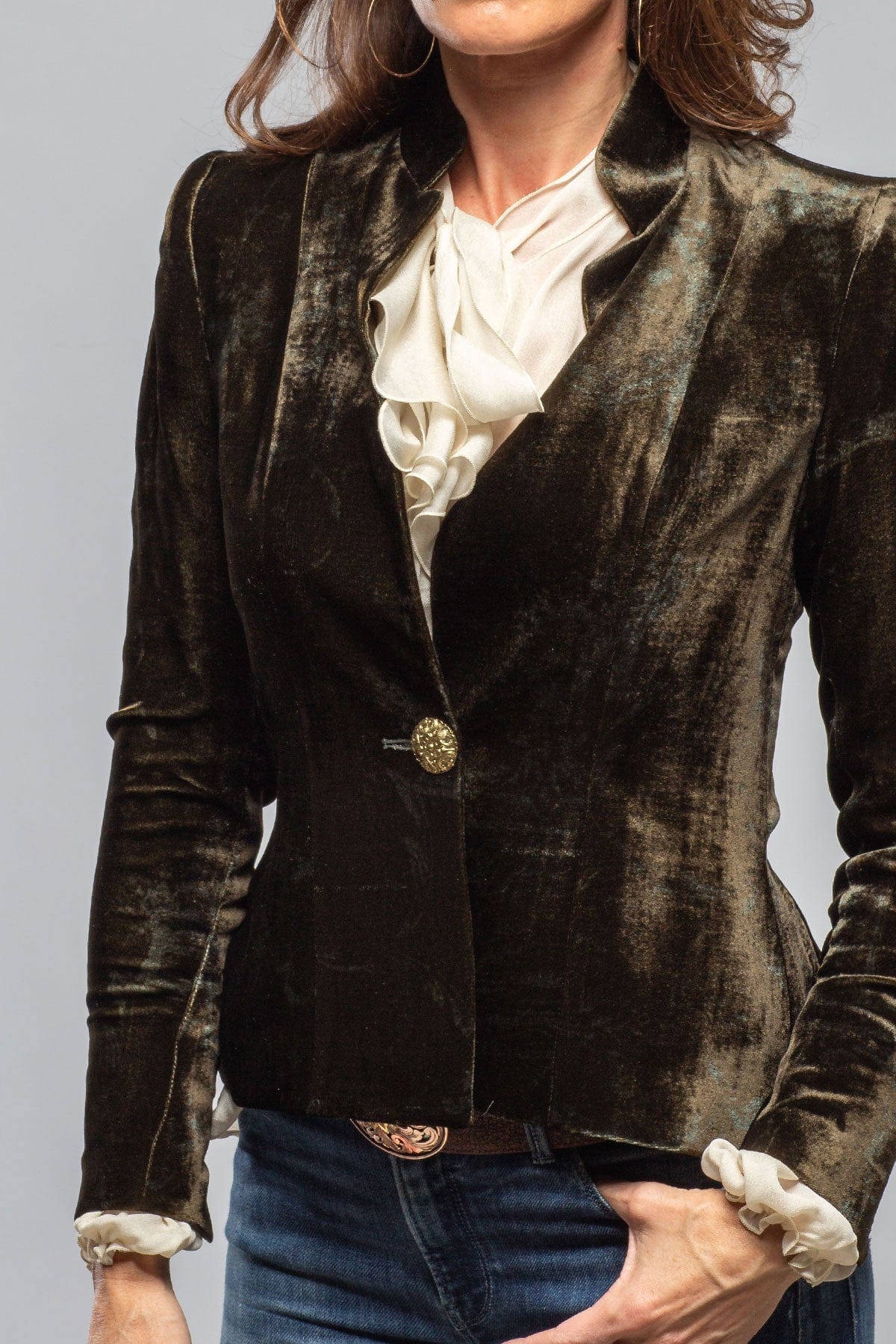 Perth Short Silk Velvet Jacket In Dark Moss - Image 5